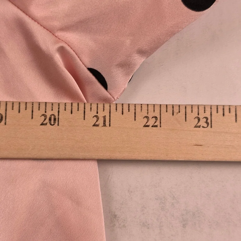 Kate Spade Sleep Shirt Womens Large Pink Polka Dot Satin Button Down Piping 6194